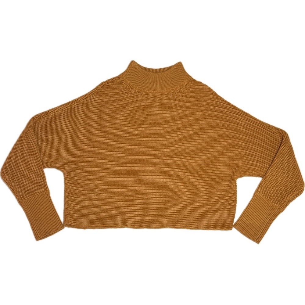 Mustard Gold Chunky Knit Mock Neck Cropped Sweater Minimalist Quiet Luxury l